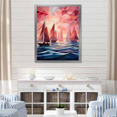 «Nautical Ship Twilight Sails II - Coastal Sunset», art mural