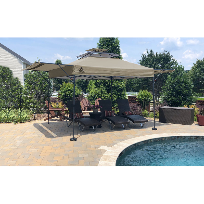 Taupe 17 Ft. Steel Pop-Up Canopy with Dual Awnings