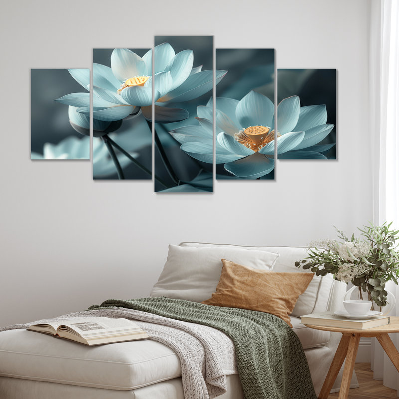 Ensemble de salon art mural blanc et gris Lotus Photo II