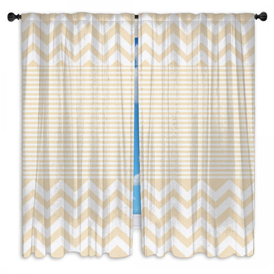 Rideau de fenêtre beige à rayures en zigzag et obscurcissant - 2 panneaux