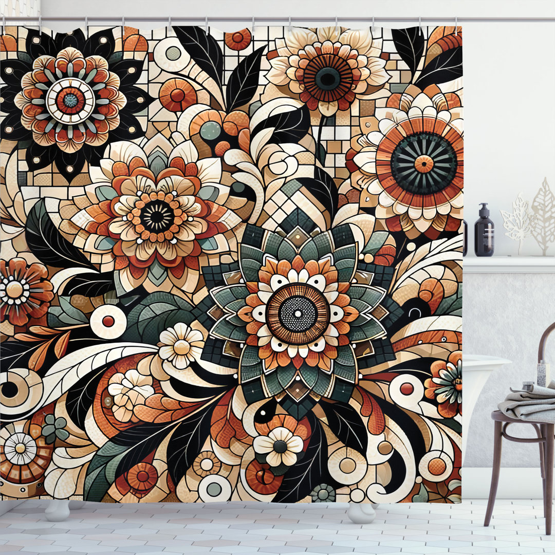 East Urban Home Boho Floral Shower Curtain Jumble Flowery Mandala 69"Wx70"L Grey Teal Paprika Beige East Urban Home 