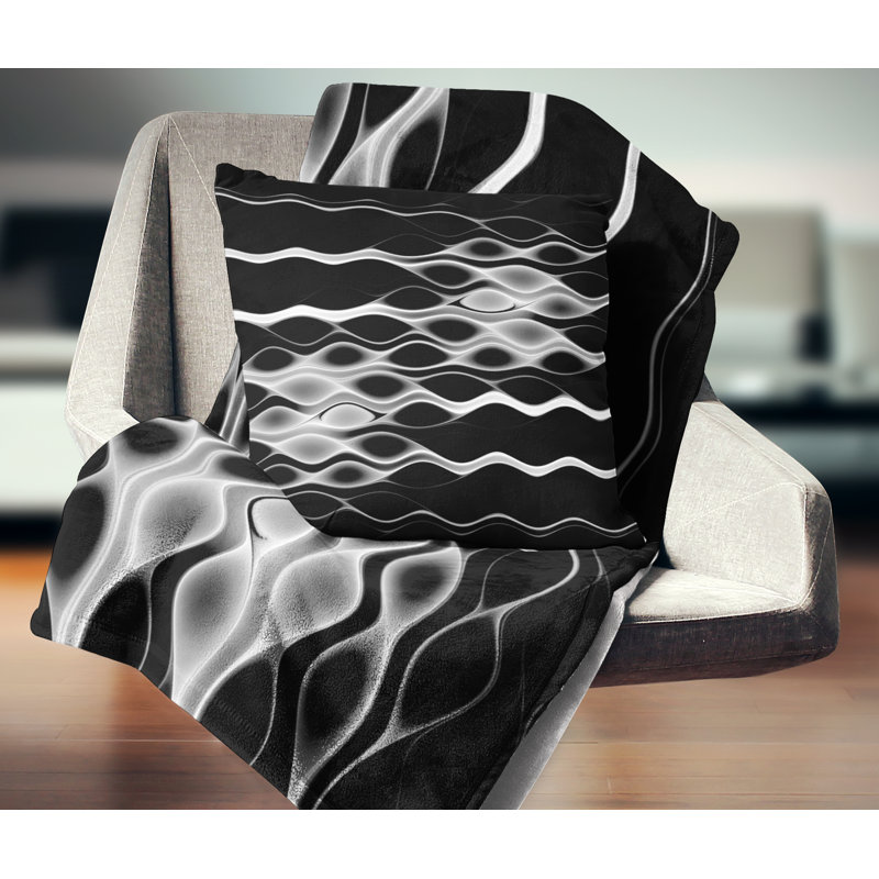 Motif de vagues blanches - motif abstrait à motif abstrait, 18 po x 18 po, Coussin décoratif