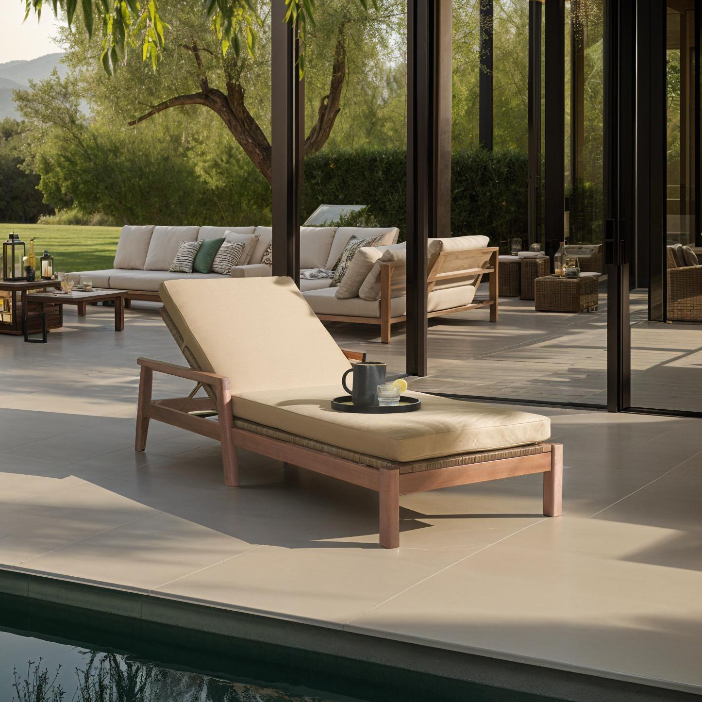 Nicholson 32" Eucalyptus Patio Chaise Lounge, Brown