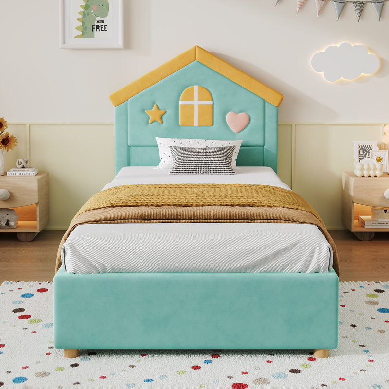Drawers House Bed, 90x200 cm, Blue&Green