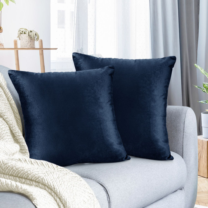 Housse de coussin décoratif en velours , Bleu marine, 24" X 24"