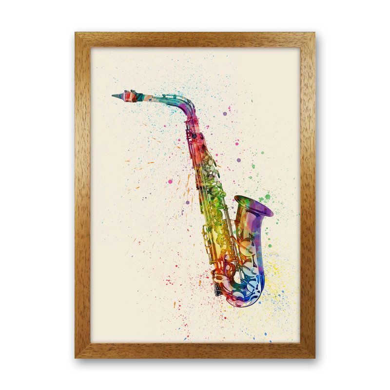 Saxophone by Michael Tompsett - Print, Brown Framed, 88cm H x 64cm W x 3cm D