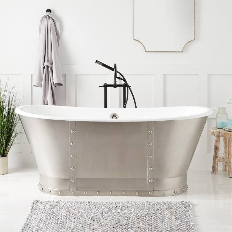 Brayden 68" Cast Iron Soaking Freestanding Tub with Included Overflow Drain, White