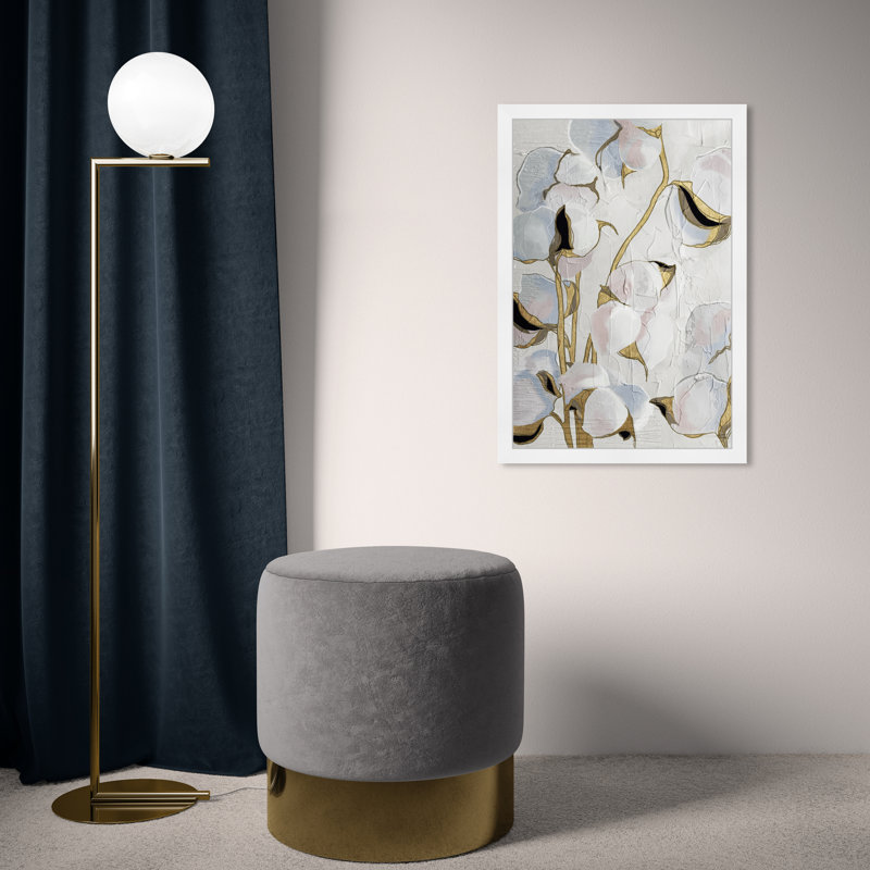 Golden Stem Floral - peinture encadrée sur papier, H 26 po x l 16 po, Cadre blanc