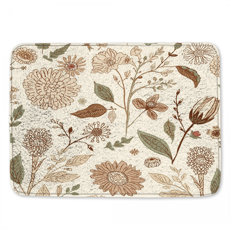 Tapis de bain beige à motif floral, 34in W x 21in L