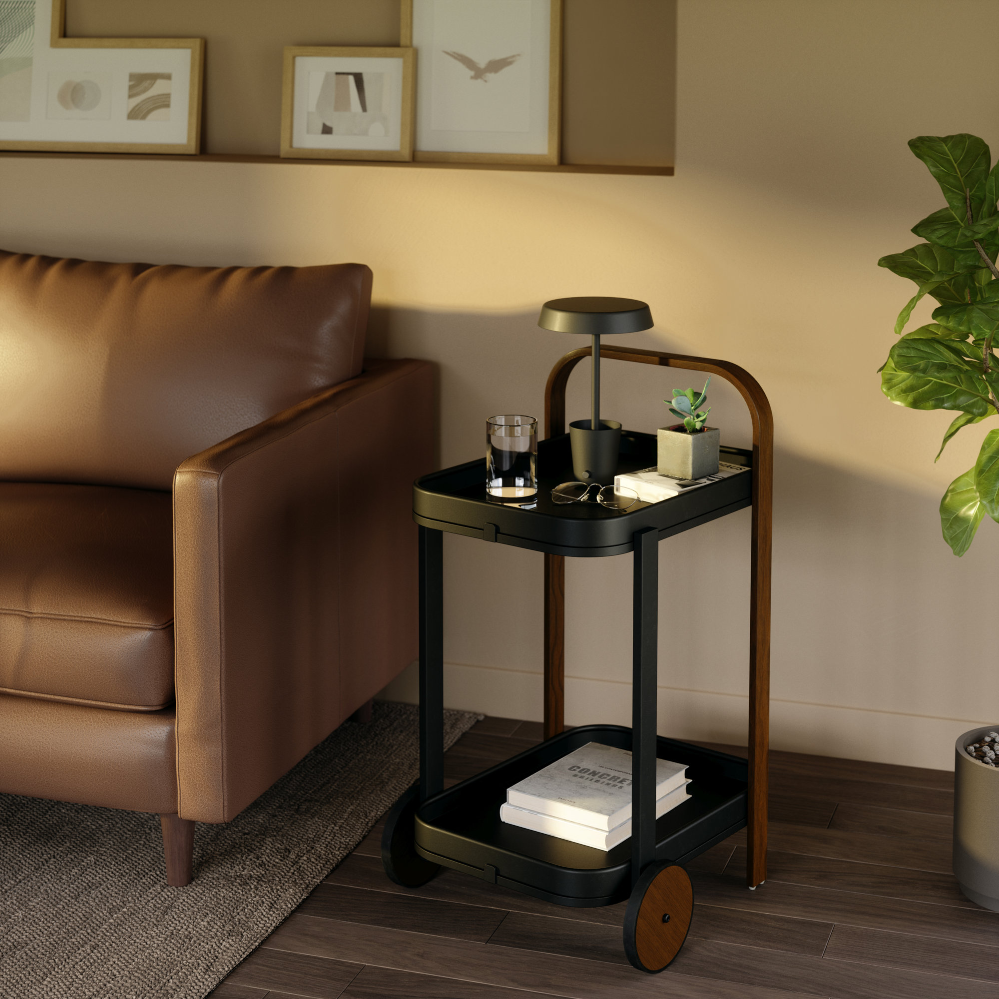 Bellwood Bar/Storage Cart, Black, Dark Wood
