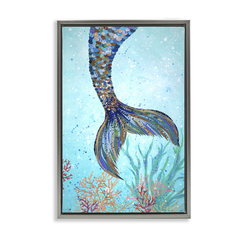 «Tall Tails Mermaid» par Jennifer Peck, Cadre flottant gris lustré, H 31 po x l 21 po