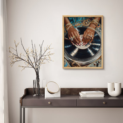 Framed Hip-Hop DJ Vinyl Record Wall Art, Realistic Urban Style Music Print for Living Room or Studio Decor