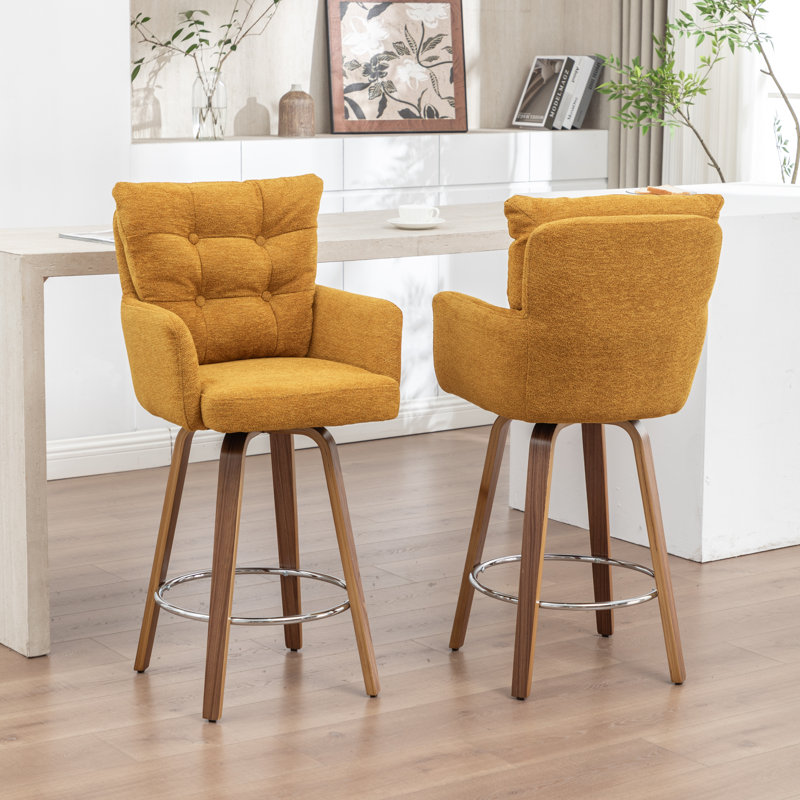 Zareon 27.95” Double-Layered Velvet-Padded Bar Stools, Yellow