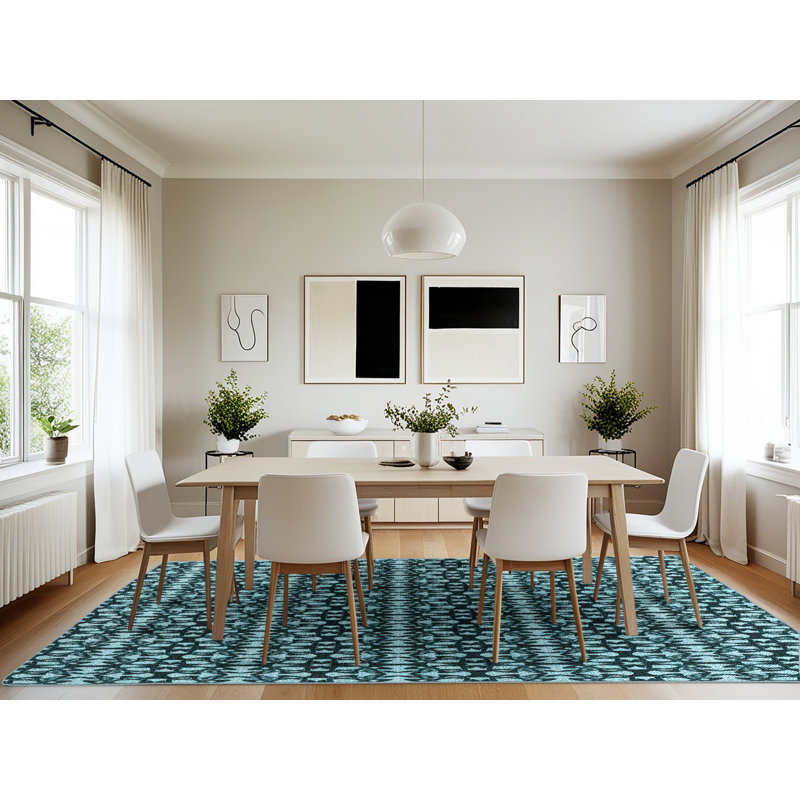 Tapis bleu tissé à la machine, Rectangle 7 pi x 10 pi