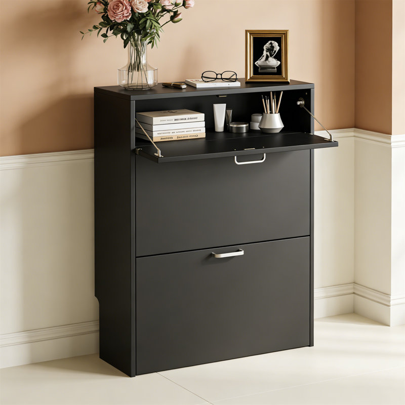 10 Pair Shoe Storage Cabinet, Black