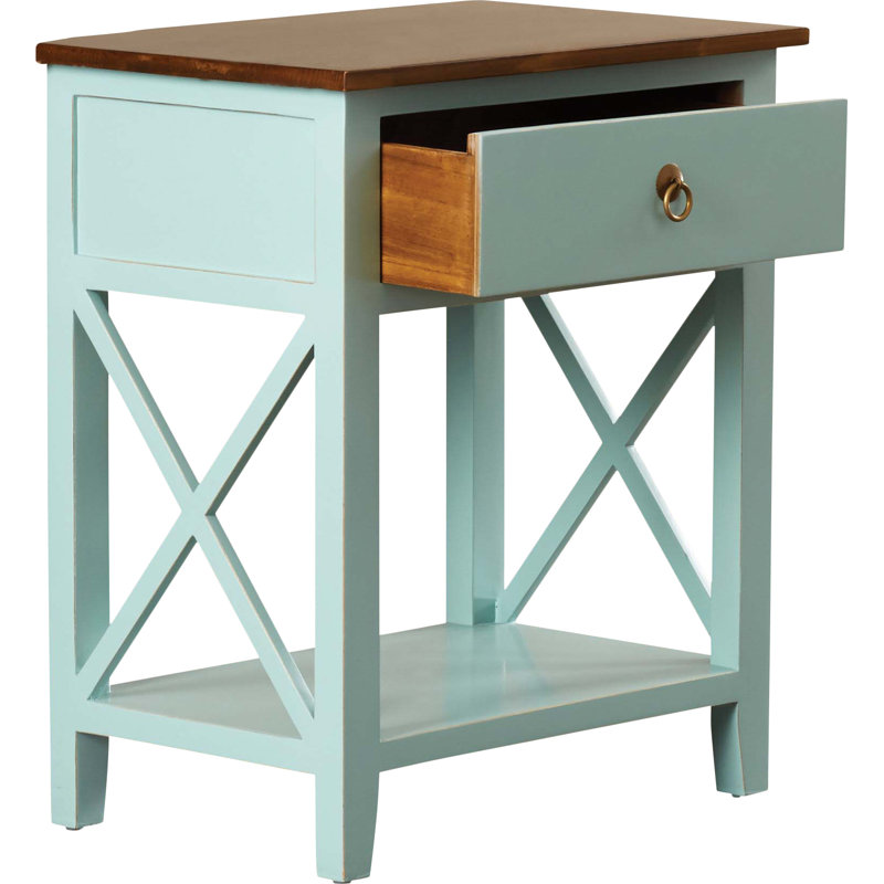 75.44cm W Solid Wood Bedside Table, Aqua
