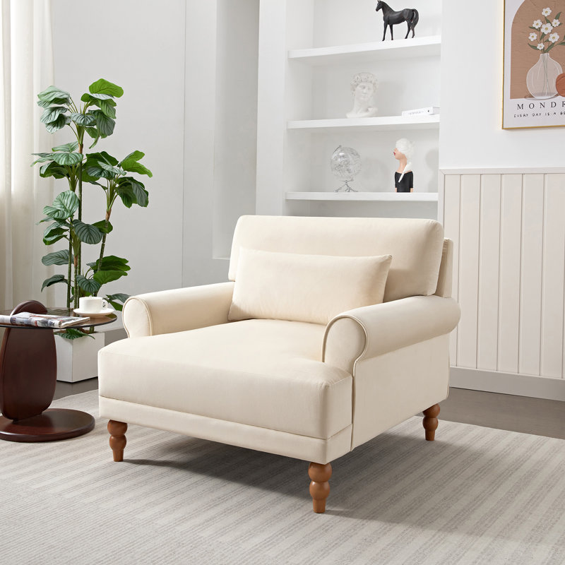 Chaise avec accoudoirs circulaires Mirod, Velours beige
