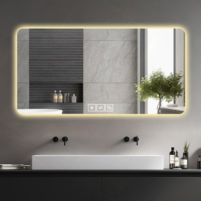 28"*60" LED Bathroom Mirror, Corrosion-Resistant, Three-Color Dimmable, Backlit Mirror With One-Touch Demist Function