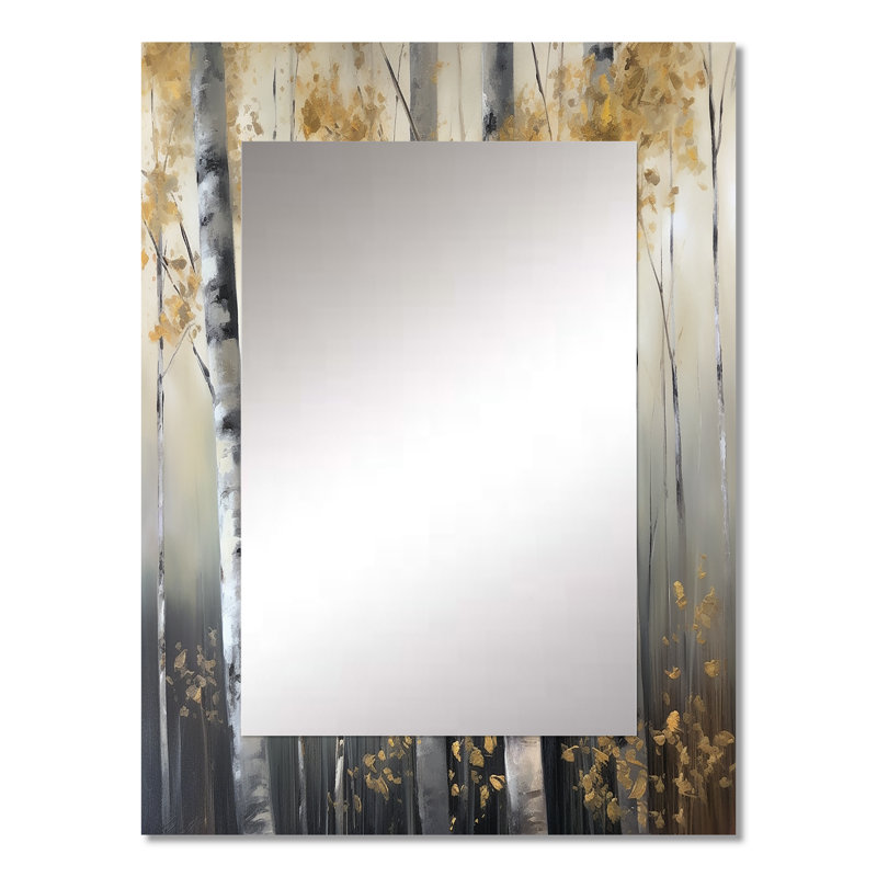 Birch Tree Dense Forest II - miroir décoratif d'arbre, miroir mural moderne, impression d'art en métal, 32 po x 24 po