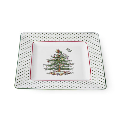 Christmas Tree POLKA DOT SQUARE PLATTER 10"