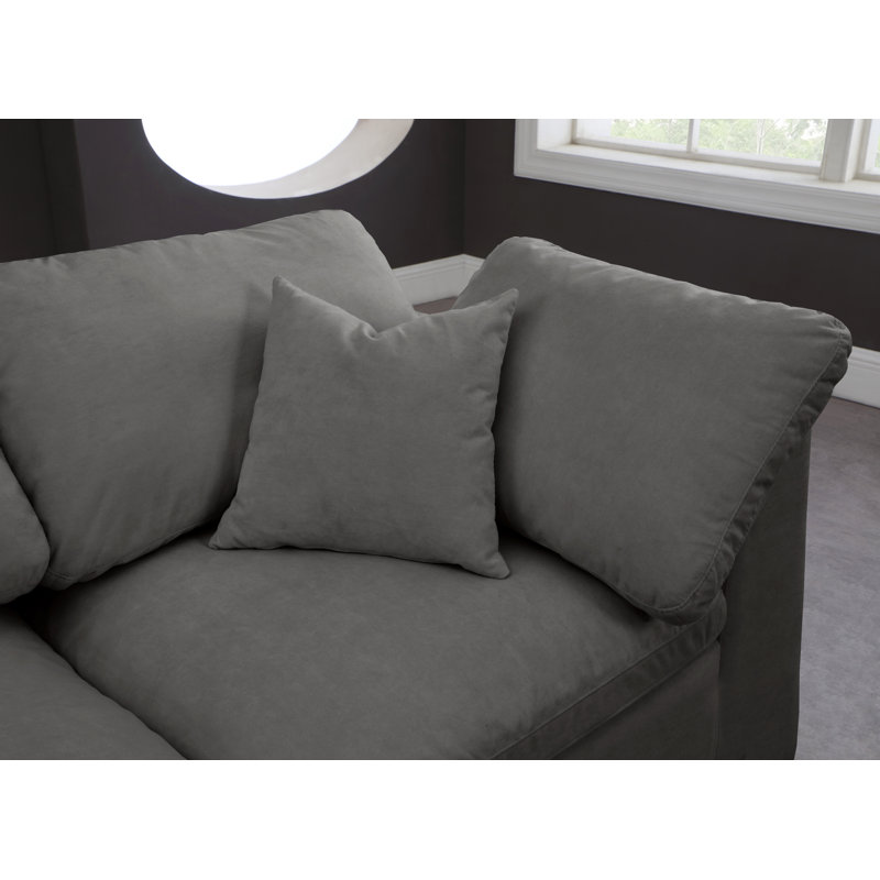 Canapé modulaire confortable en velours sans accoudoirs avec coussins réversibles de 156 po, Velours gris