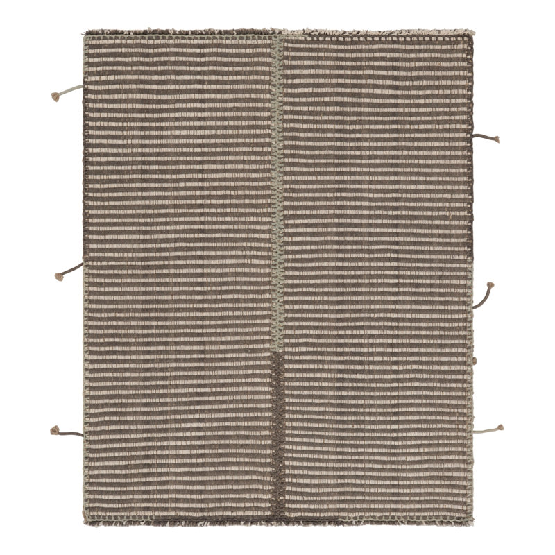 Rug & Kilim's Accent Kilim, Gray And White Textural Stripes With Beige Accents