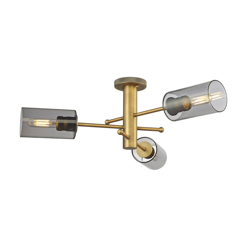 Plafonnier encastré 3 lumières Crown Point, Laiton brossé, H 10,13 po x l 29,38 po x P 29,38 po, Plaqué couleur fumée