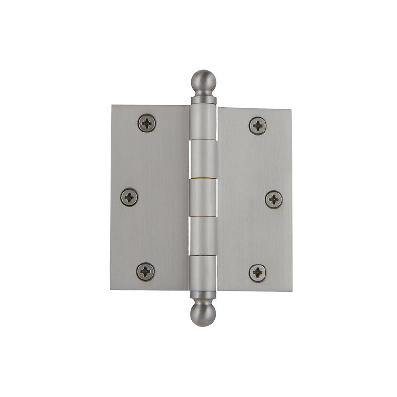 3.5'' x 3.5'' Brass Butt Bearing Hinge, Satin Nickel