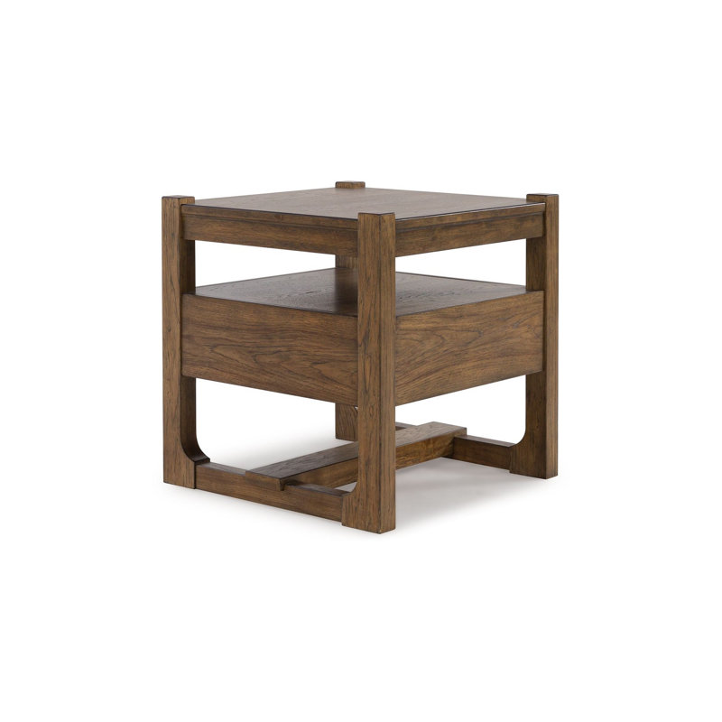 Table de bout carrée d'appoint Cabal, tiroir, tablette, bois brun clair, 24 po