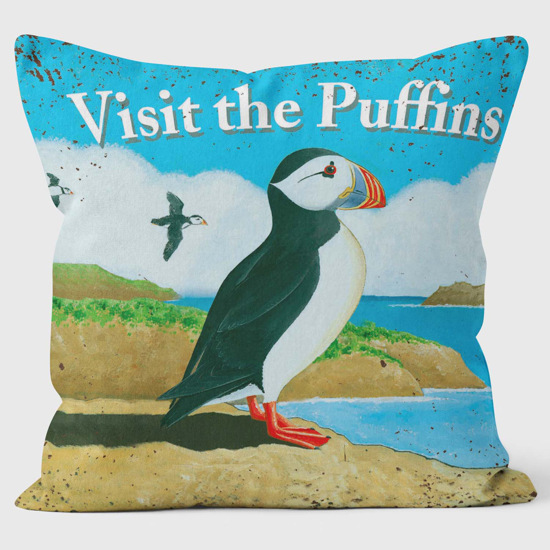 Visit the Puffins - Martin Wiscombe - Art Print Cushion
