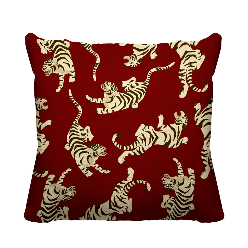 Coussin décoratif intérieur / extérieur Tigger Boho Tiger, L 17 po x H 17 po, Rouge