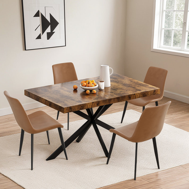 Ensemble de salle à manger 5 pièces avec table rectangulaire extensible de 55 à 71 pouces et 4 chaises en polyuréthane, Brun
