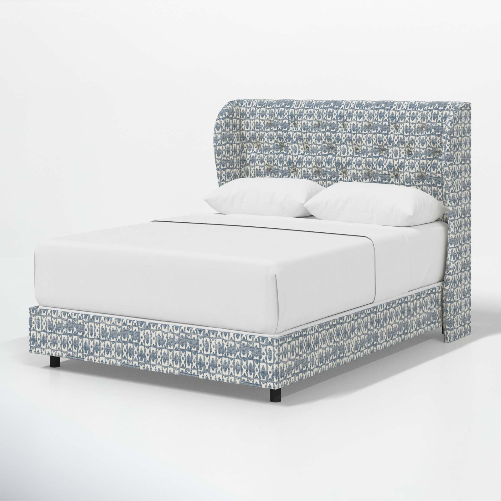 Tomey Upholstered Wingback Bed, King, Texture Block Blue