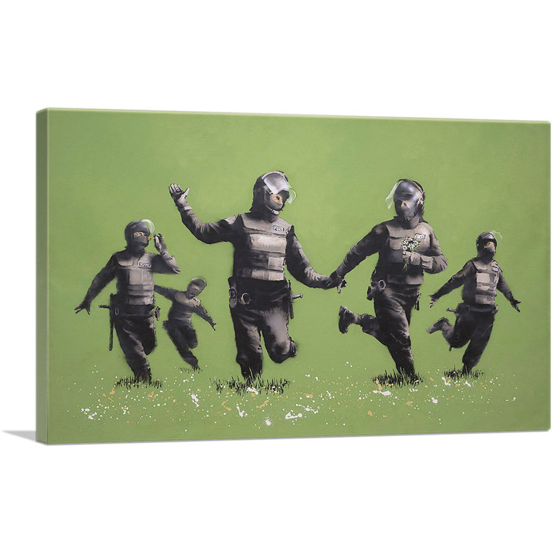 «Riot Police in the Field» par Banksy, reproduction d'art sur toile tendue, H 18 po x l 26 po x P 0,75 po