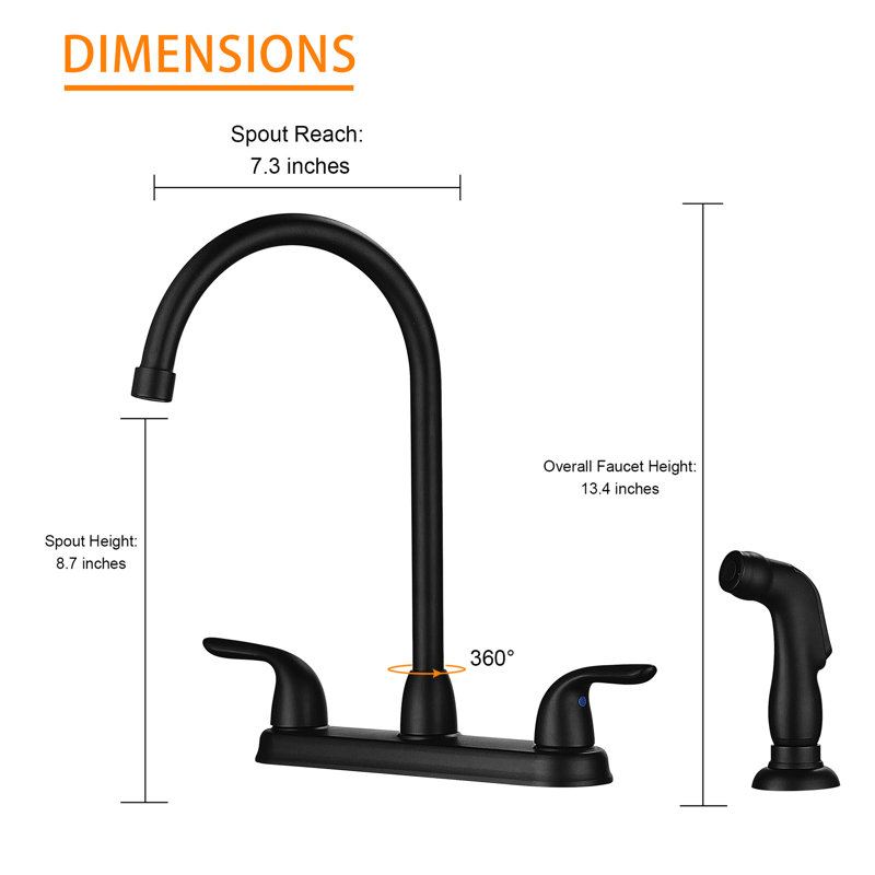 Kitchen Sink Faucet Matte Black, 2 Handles With Pull-Out Side , 4 Installation, 304 Stainless Steel, Tarnish Resistance, 360 High Arc Swivel Spout, 1.75 Gpm Flow Black Faucet, Spray, Install, Steel