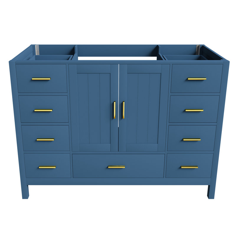 Base de meuble-lavabo 48 po avec 2 portes doubles à fermeture douce et 9 tiroirs lisses, Blue, Blue