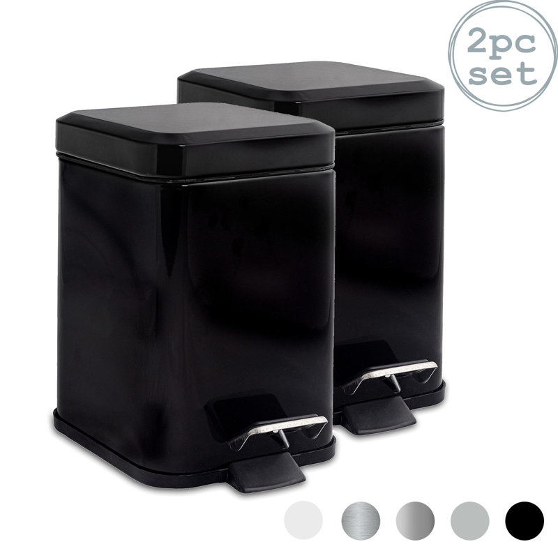 Harbour Housewares 3L Square Bathroom Pedal Bins, Black