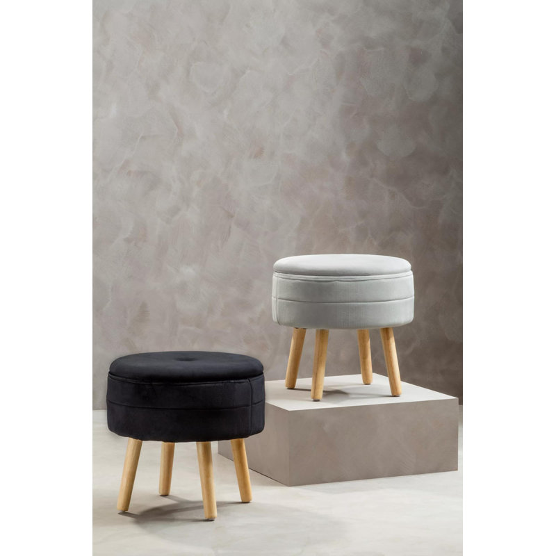 Presidio 46cm Wide Tufted Round Solid Colour Ottoman with Storage, Black
