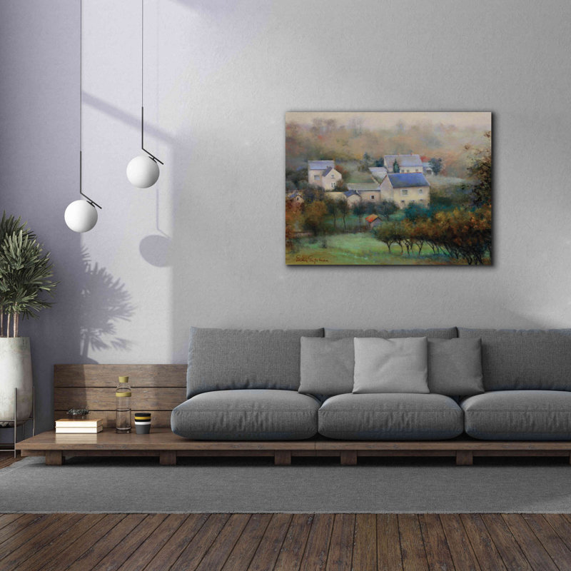 Campagne hameau - peinture sur toile tendue, H 40 po x l 54 po x P 1,5 po
