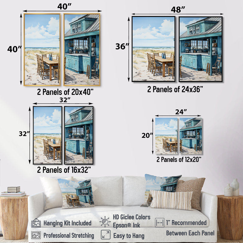 «Oceanfront Beach», art mural sur toile bleu nautique, 2 pièces, H 40 po x l 40 po, Toile tendue, Ne s’applique pas