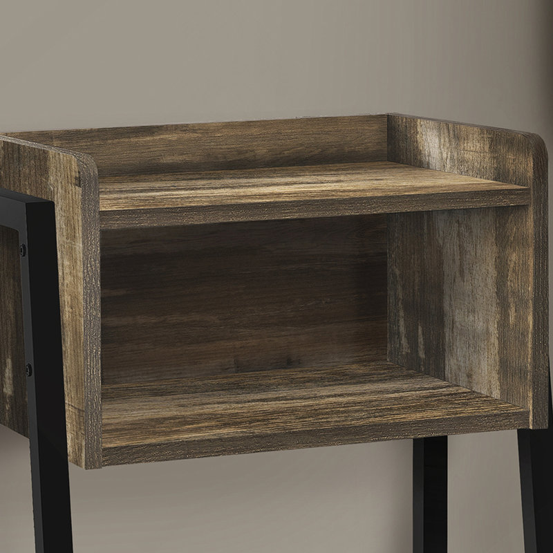 Table d'appoint, côté, bout, table de chevet, lampe, stratifié brun, métal noir, contemporain, moderne, Brun / Noir