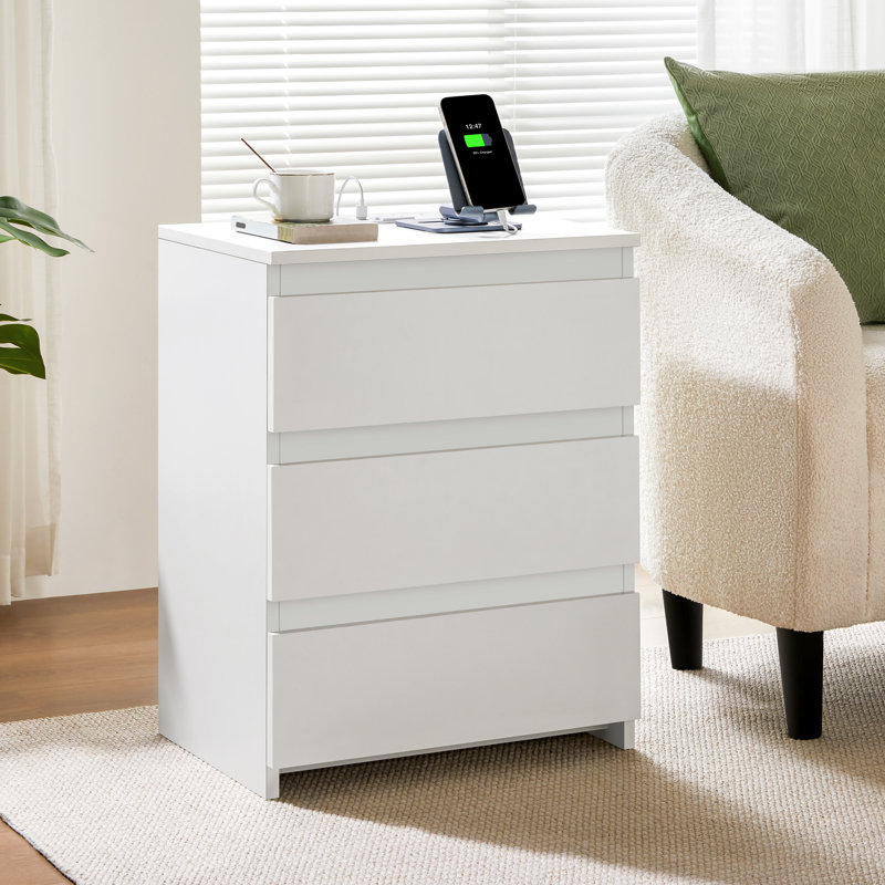 3-Drawer Vertical End Table, White