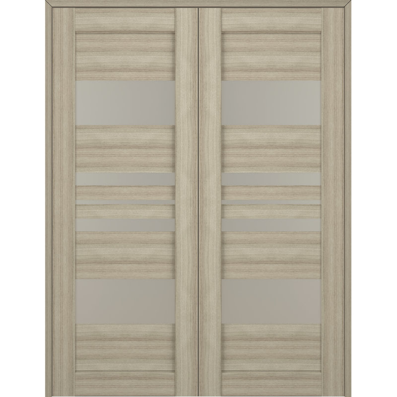 Romi 56 in. Beige Composite Double Prehung French Door with Frosted Glass