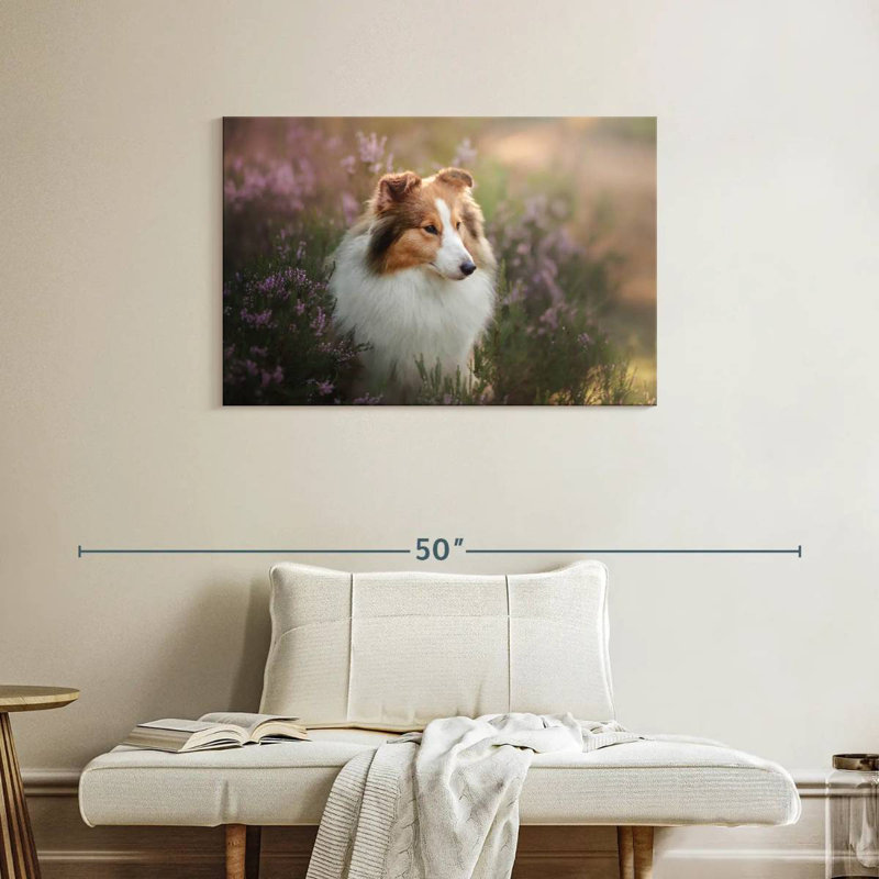 Sheltie et fleurs, H 24 po x l 36 po