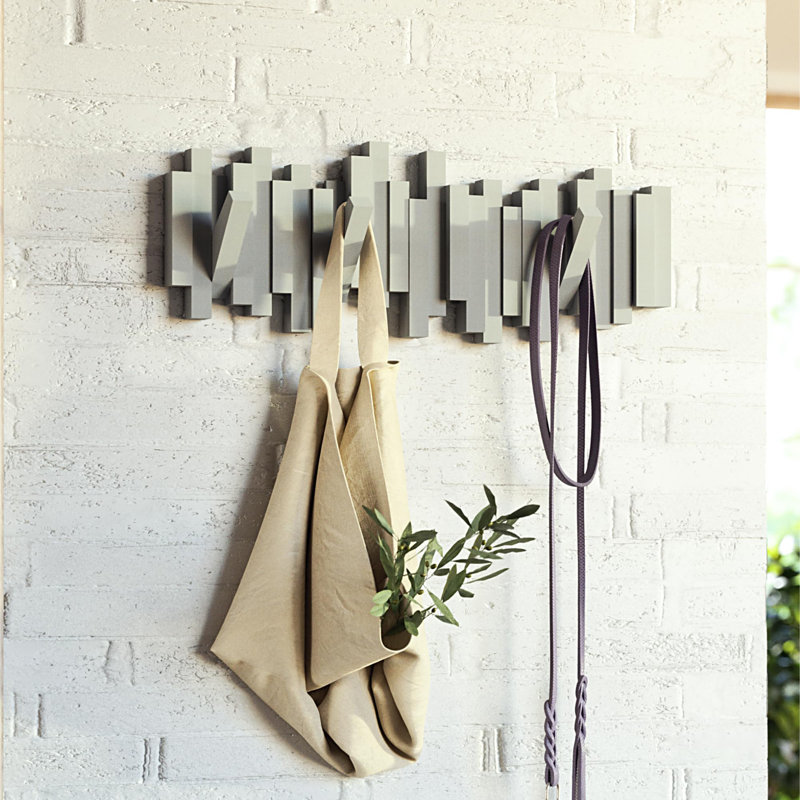 Wall-Mounted Coat Rack Rail Hook, Gray