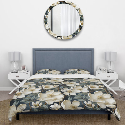 Literie fleurs blanches et vertes roses II