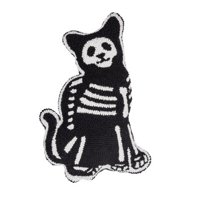 18" x 18" Cat Skeleton Shaped Hooked Throw Pillow