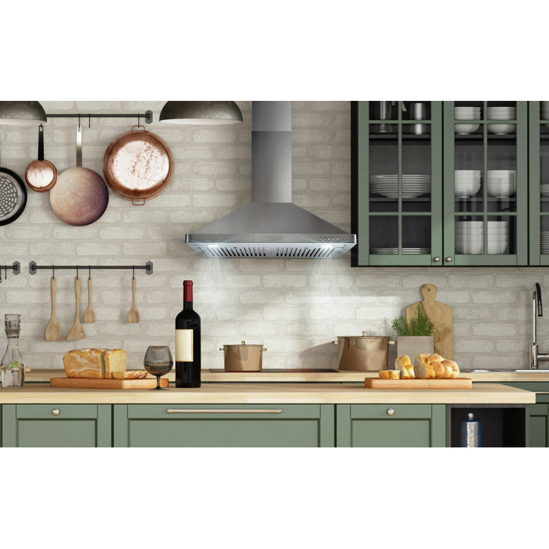 Hotte de cuisine murale sans conduit de 30 po de la collection Vista Cosmo, commandes à boutons, lumières DEL, filtres permanents, acier inoxydable
