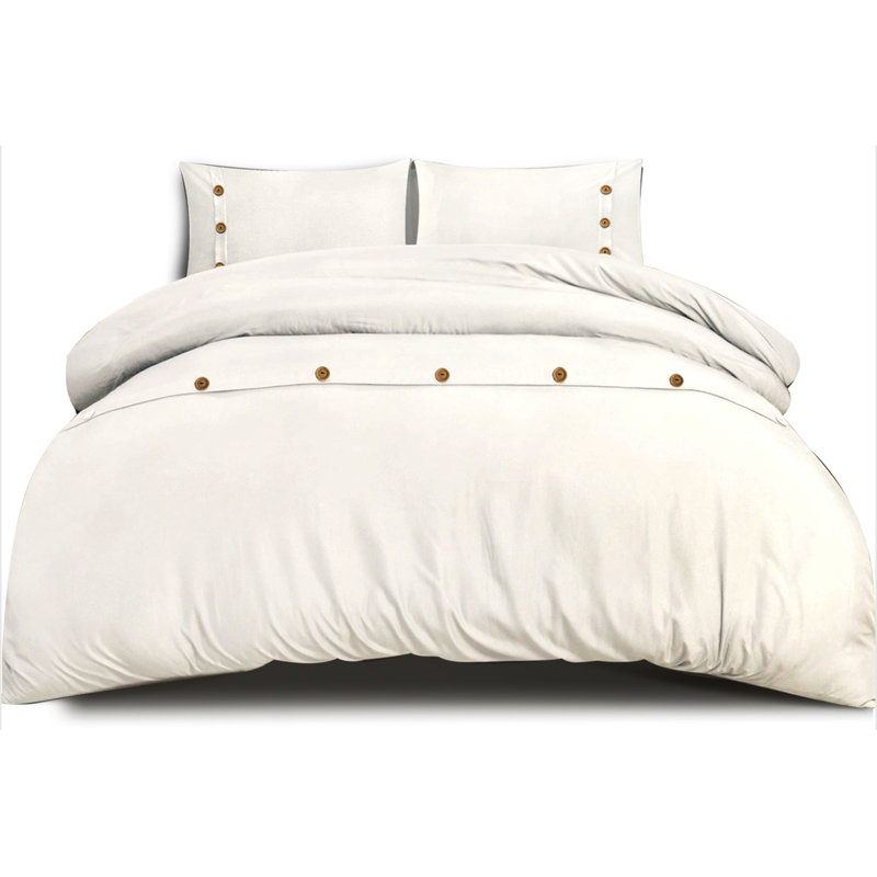 Jeanean Microfiber Solid Colour Duvet Cover with Pillowcases, White, Kingsize