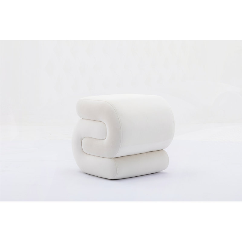 S-Shape Ottoman Makeup Stool Footstool, White Velvet